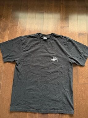 Stussy Black Basic Double Sided Graphic Spell Out Logo Shirt Size M/L y2k